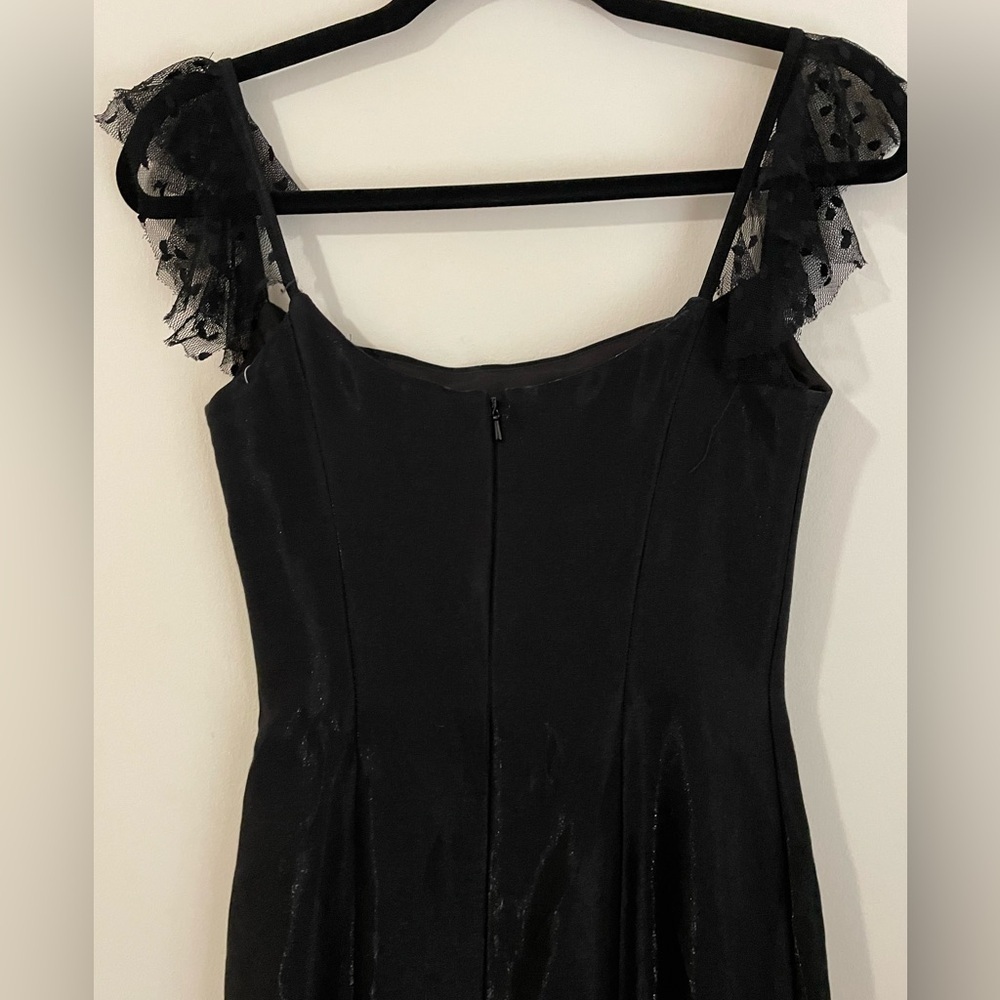 VTG Jessica McClintock Gunne Sax Black Satin Evening Gown Dotted Tulle Ruffle 5 - Picture 6 of 13